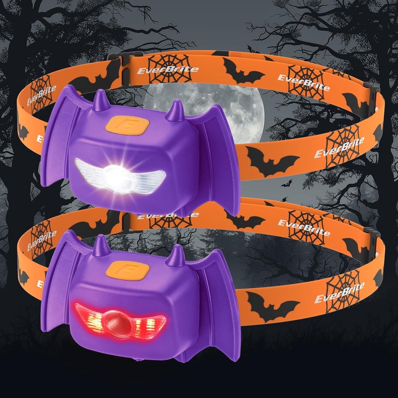 EverBrite Halloween Bat Headlamps Halloween Gifts,3 Modes Head Lamps with Warm/Red/Strobe Lights, Headlights for Halloween Party and Decorations 2 Pack - Image 1